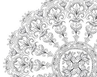 Floral Mandala Coloring Page, Adult Coloring Digital Download, Printable Home Activity,  Flower Pattern Design