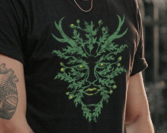 Camiseta Green Man, tamanhos adulto e juvenil, Forest Spirit, Horned God, Wiccan Tee, Pagan shirt