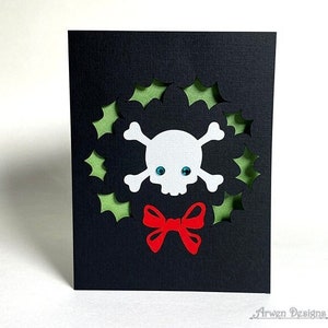 Skull Christmas Wreath Holiday Greeting Card, Gothic Christmas, Horror Card, Green and Black