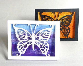 Butterfly Silhouette Card, Fairy Fantasy Art, Mother's Day, Birthday, Monarch butterfly papercutting