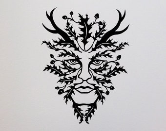 CALCOMANÍA DE PARED DE HOMBRE VERDE, ARTE DE PARED WICCAN, ESPÍRITU NATURAL PAGANI, PEGATINA DE DIOS CON CUERNOS