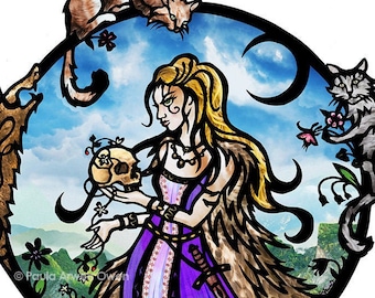 Freya ART PRINT Norse Mythology, Viking Goddess Freyja, Pagan Wiccan Cut Paper Art