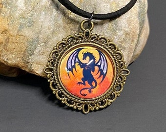 Dragon Pendant Necklace, Handmade Fantasy Jewelry in Fiery Bronze