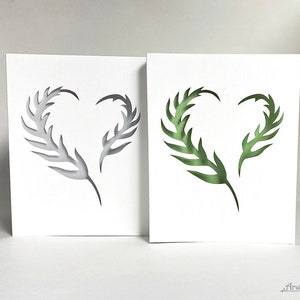 Fern Heart Nature Card, Mariage en forêt, Mariage rustique, Nature Valentine, Carte anniversaire, Vert et blanc