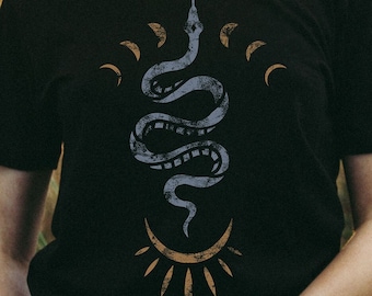 Celestial Snake T-shirt, Mystic Serpent Graphic Tee, Metaphysical Clothing, Witchy Style