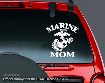 Marine Mom Vinyl Car Decal, EGA Logo, Eagle Globe Anchor, US Marine Corps, Official Hobbyist of the USMC License # 23155