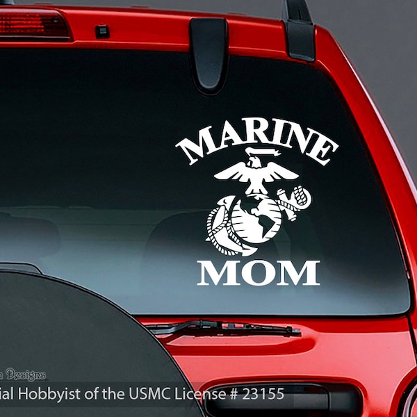 Marine Mom Vinyl Car Decal, EGA Logo, Eagle Globe Anchor, US Marine Corps, Official Hobbyist of the USMC License # 23155