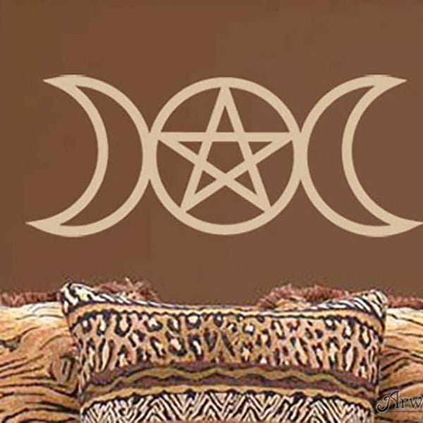Triple Goddess Vinyl WALL ART, Pentagram Sticker, Triple Moon, Pagan Wiccan Decal