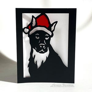 Santa Hund Weihnachtskarte, süßer Weihnachtshund, Hund mit Weihnachtsmütze, schwarzer Labrador Geschenk, schwarz, rot & weiß, handgemachte Karten