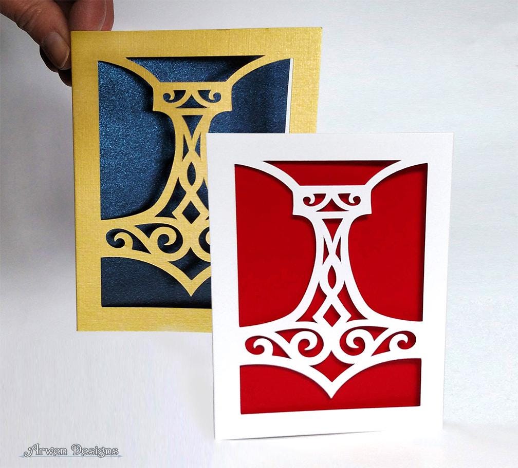 Thor's Hammer Greeting Card, Mjolnir Note Card, Asatru Holiday, Norse Viking Art