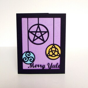PAGAN Wiccan Greeting Card MERRY YULE Modern Cut Paper Purple image 1