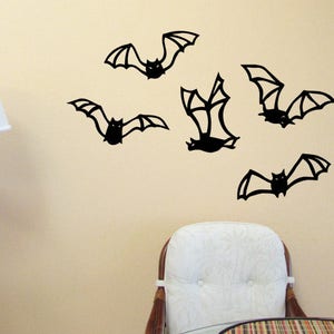 Bat WALL ART, Set of 5 Vinyl Decals, Gothic Halloween Decor, Bat Stickers, Goth gifts