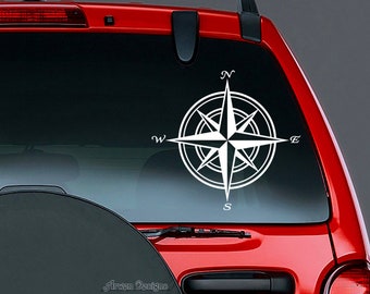 Nautical Compass Vinyl CAR DECAL Navigation Sticker, Travel Decal, Map Decor