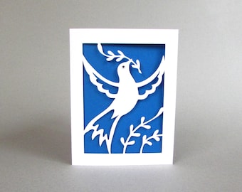 Peace Dove Holiday Card - Christmas Hannukah Solstice Blue and White