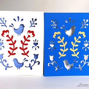 Nordic Holiday Card, Scandinavian Christmas, Yule Greeting Card, Folk Art, Blue White and Gold