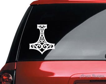 Thor's Hammer Mjolnir Vinyl CAR DECAL, Pagan Asatru Norse Viking Sticker