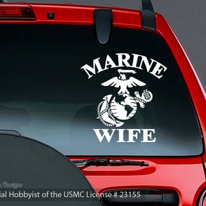 Marine Wife Vinyl Car Decal, EGA Logo, Eagle Globe Anchor, US Marine Corps, Official Hobbyist of the USMC License # 23155