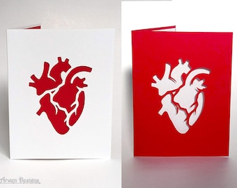 Anatomical Heart Valentine, Red & White Valentine's Day card, Doctor Nurse Gifts, Cut Paper Art
