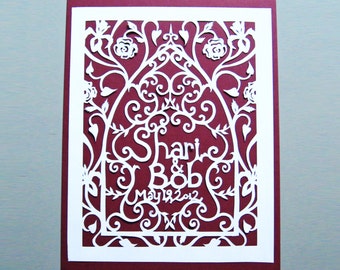 Custom Wedding Gift, Personalized Paper Cut Art, Anniversary Present, Handmade Silhouette Papercutting