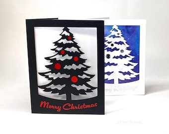Christmas Pine Tree Greeting Card: Simple Elegant Cut Paper Art in Black and White