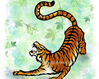 Tiger ART PRINT Watercolor Cut Paper Art, Animal Art, Asian Tiger, Cat gifts