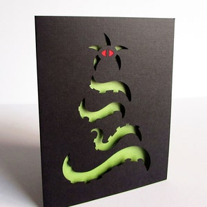 Cthulhu Christmas Tree, Holiday Greeting Card, Green and Black, Horror Christmas, Occult cards, Lovecraft, Tentacle Tree