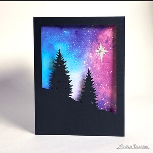 Nordstern-Feiertagskarte, Grußkarte der Waldsilhouette, Weihnachten, Sonnenwende, Yule, Nachthimmel