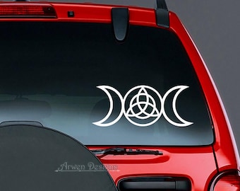 Dreifache Göttin Triquetra Vinyl-Autoaufkleber, Triple Moon Aufkleber, heidnische Wicca keltische Kunst