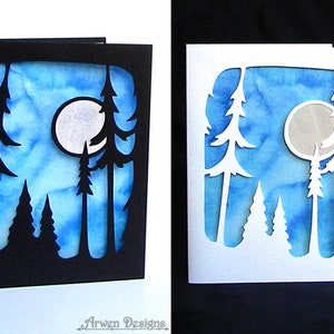 Wald Karte, Natur Grußkarte, Winter Motiv, Weihnachtskarte, Sonnenwende, Yule, Tannenbaum Silhouette