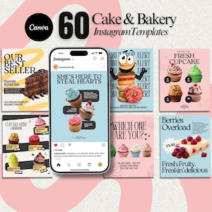 Instagram-Vorlagen für Konditoreien, Bearbeitbare Canva-Designs für Bäckereien, Social Media Marketing für Geburtstagstorten