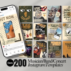 Musikpromotion Instagram-Vorlagen | Bearbeitbare Posts für Bands, Musiker und Sänger | Social Media Kit | Musiklabel Canva Designs