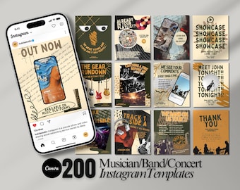 Muziekpromotie Instagram Sjablonen | Bewerkbare Posts voor Bands, Muzikanten en Zangers | Social Media Kit | Muzieklabel Canva Ontwerpen