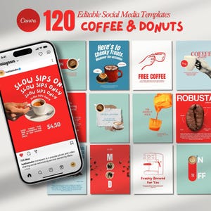 Instagram-Vorlagen für Coffeeshops | Branding-Kit für Café-Business | Bäckerei-Posts, Kaffeehaus, Kuchen | Social Media Marketing.