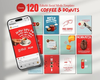 Coffee & Donuts Shop Instagram Templates: Cafe Bakery, Pastry and Cafe Branding Kit (Canva)