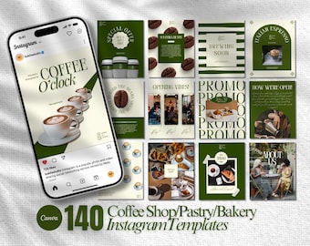 Coffee Shop Instagram Templates: Cafe Branding Kit (Canva Editable, Digital Download)