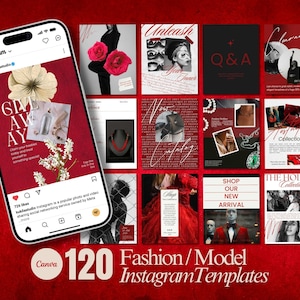 Template Instagram Moda, Instagram per Agenzia di Modelle, Template Minimal Rosso, Branding per Template di Engagement, Social Media