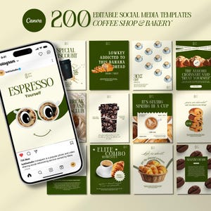 Instagram-Vorlagen für Coffeeshops | Branding-Kit für Café-Business | Bäckerei-Posts, Kaffeehaus, Kuchen | Social Media Marketing.