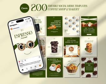 Coffee Shop Instagram | Branding Kit voor Cafébedrijf | Bakkerijposts Koffiehuis Taart | Social Media Marketing | Rode Canva-sjablonen