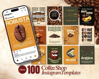 Coffee Shop Instagram Templates: Cafe Bakery Branding Kit (Canva)