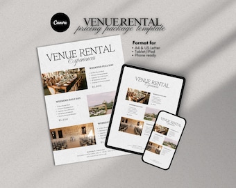 Venue Rental Pricing Package 2026 | Wedding Template | Gathering Event | Party Price Guide | Editable Canva