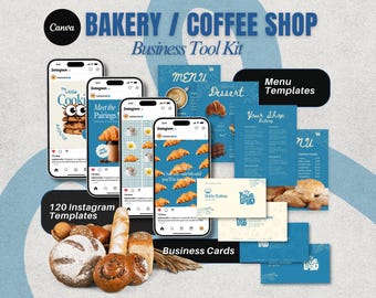 Bakery Cafe Social Media Kit: Canva Menu & Business Card Templates (Digital Download)
