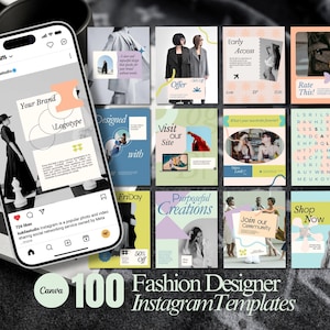 100 Modelli Instagram Pastelli Colorati - Template di Social Media Canva - Modelli Instagram per Aziende - Template Feed Story 2025