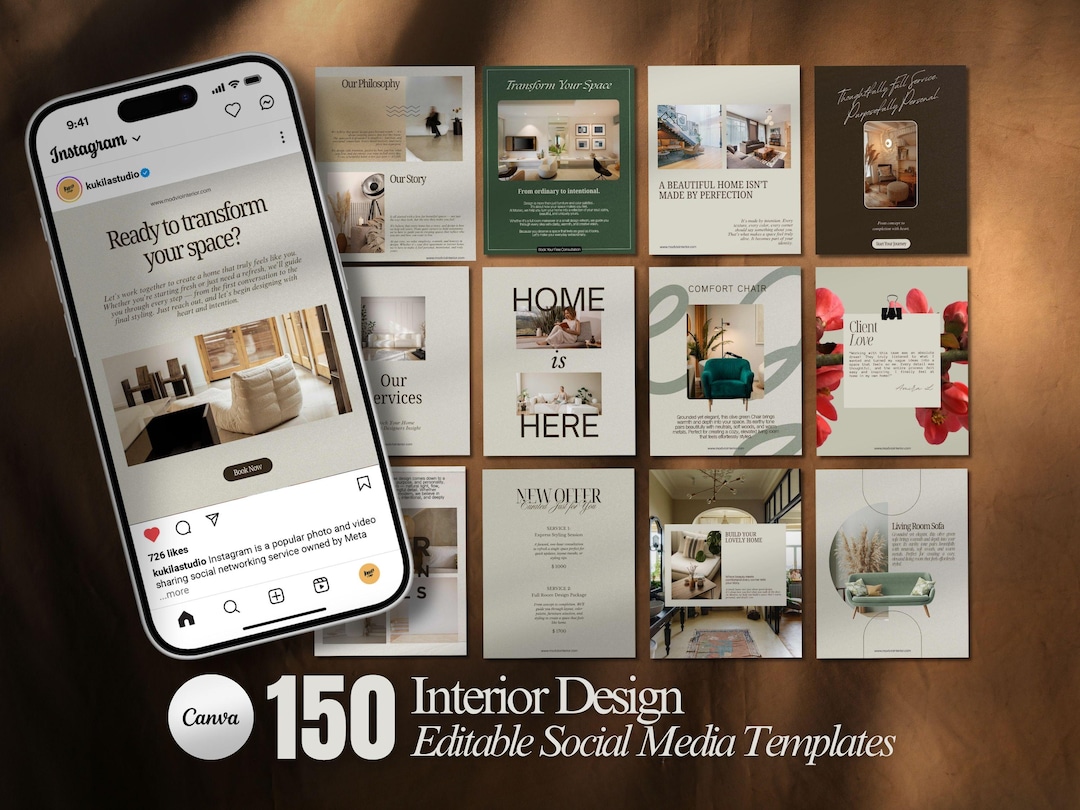 Interior Design Instagram Templates: 150 Canva Posts & Stories (digital ...