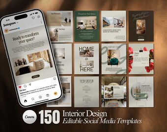 Interior Design Instagram Templates: 150 Canva Posts & Stories (Digital Download)