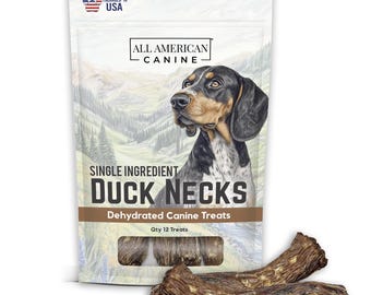 Duck Necks Natural Single Ingredient Chewy Digestible Low-Fat Dehydrated Dog Treats for Training, Rewarding, Teeth Cleaning