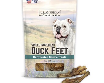 Duck Feet Natural Single Ingredient Chewy Digestible Low-Fat Dehydrated Dog Treats for Training, Rewarding, Teeth Cleaning - 20 Treats