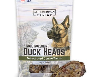 Duck Heads Natural Single Ingredient Chewy Digestible Low-Fat Dehydrated Dog Treats for Training, Rewarding, Teeth Cleaning - 10 Treats