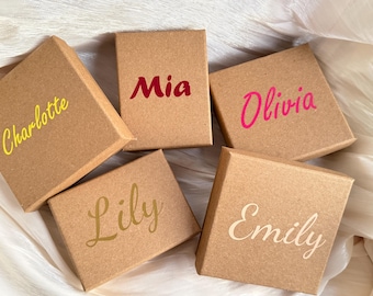Personalised Jewellery Gift Box with Name – Custom Kraft Packaging Box for Bracelet, Necklace, Earrings - Bridesmaid Gift Packaging
