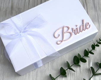 Bride Gift Box | Personalised Bridal Gift Box | White Magnetic Gift Box with Ribbon | Bride to Be Present | Wedding Day Keepsake Box