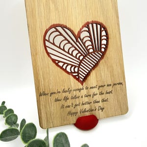 Gepersonaliseerde houten hartkaart, Valentijnsdagcadeau, aangepast bericht, verlovingskaart, houten bruiloftkaart, 5e verjaardag, kaart voor vriend
